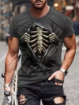 Летняя мужская футболка с 3D-принтом черепа, мужская футболка, повседневная футболка с короткими рукавами, спортивная мужская футболка для активного отдыха S