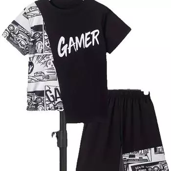 Летняя мужская футболка с 3D-принтом для мальчиков и девочек, короткий рукав + шорты S