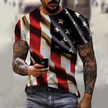 Летняя мужская футболка с 3D-принтом и флагом США, свободные футболки, топы, повседневная одежда с короткими рукавами, американская уличная мода, мужская одежда 5XL