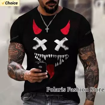 Летняя мужская футболка с 3D-принтом и улыбающимся лицом, забавная повседневная рубашка с коротким рукавом, одежда большого размера, ретро-топ, различные хип-хоп-стили S