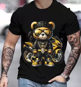 Летняя мужская футболка с 3D-принтом и медведем, короткий рукав, дышащая, для улицы, сто больших размеров, свободные мужские топы с коротким рукавом, футболки XXS