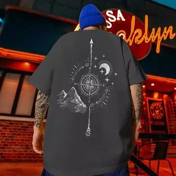 Летняя мужская футболка с 3D принтом компаса, футболки с короткими рукавами, простая модная мужская одежда, свободная футболка большого размера для мужчин, новинка 2024 года L