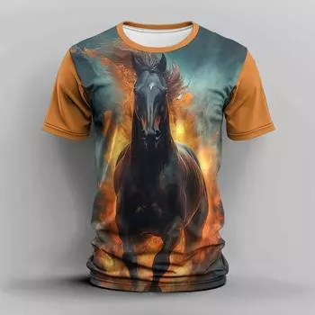 Летняя мужская футболка с 3D-принтом лошади, повседневная футболка с круглым вырезом и коротким рукавом, свободная одежда, футболки с животными, мода S