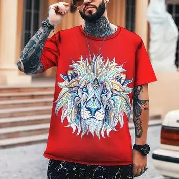 Летняя мужская футболка с 3D принтом, мужская модная повседневная брендовая одежда, мужская футболка больших размеров со львом