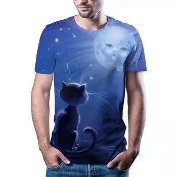 Летняя мужская футболка с 3D принтом, повседневная мужская футболка с коротким рукавом и круглым вырезом, красочная модная печать XS