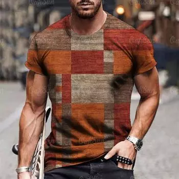 Летняя мужская футболка с 3D принтом, простая клетчатая полоска, крутая дышащая футболка с короткими рукавами, модная повседневная футболка, топ большого размера S