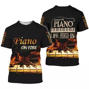 Летняя мужская футболка с 3D принтом саксофона, гитары, кларнета, классическая музыкальная мода, с коротким рукавом, футболка в стиле хип-хоп, свободная повседневная футболка S