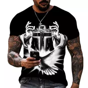 Летняя мужская футболка с 3D принтом, свободные топы с круглым вырезом и короткими рукавами для мужчин S