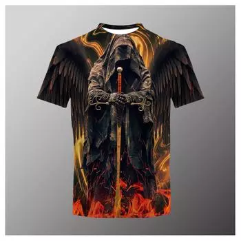 Летняя мужская футболка с 3D принтом ужасов и черепом, свободный топ с круглым вырезом и коротким рукавом с черепом в стиле уличный рок, хип-хоп, мужская одежда 6XL XS