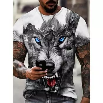Летняя мужская футболка с 3D-принтом в виде животного волка, модный тренд, короткий рукав, повседневный, удобный, большого размера, круглый вырез S