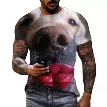 Летняя мужская футболка с 3D-принтом, забавная футболка с изображением животных, модная повседневная свободная футболка с коротким рукавом и круглым вырезом в стиле хип-хоп, топ больших размеров S