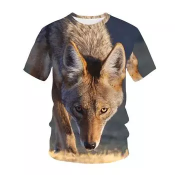 Летняя мужская футболка с 3d принтом «Животный Койот» с круглым вырезом, повседневная футболка большого размера с короткими рукавами, модная уличная одежда, трендовая мужская одежда XS