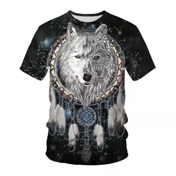 Летняя мужская футболка с 3D животным принтом, футболки с рисунком лисы и волка, свободные топы с круглым вырезом и короткими рукавами для мужчин S