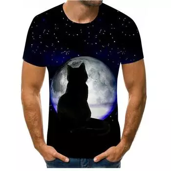 Летняя мужская футболка с 3D животным принтом, футболки с милым котом, свободные топы с круглым вырезом и короткими рукавами для мужчин S