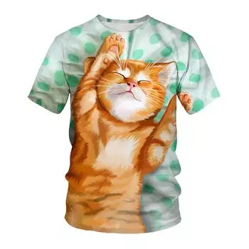 Летняя мужская футболка с 3D животным принтом, футболки с узором «ленивый кот», свободные топы с круглым вырезом и короткими рукавами для мужчин S