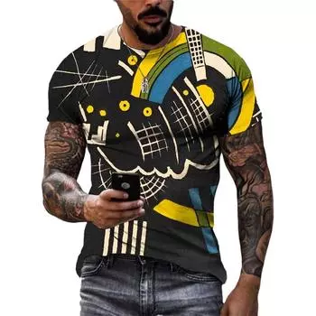 Летняя мужская футболка с абстрактным граффити в уличном стиле с 3D-принтом, модный тренд, индивидуальный стиль Харадзюку, с круглым вырезом и коротким рукавом, футболки, топ S