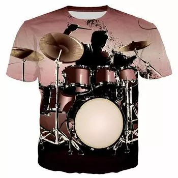Летняя мужская футболка с электронным барабаном и музыкальным 3D-принтом в стиле рок-музыки, хип-хоп, повседневные топы с коротким рукавом S