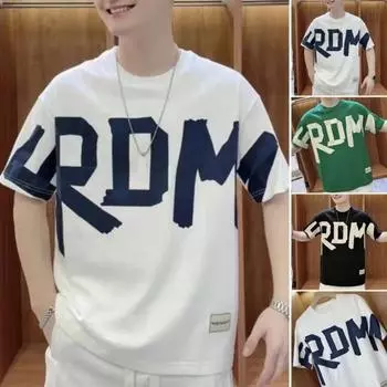 Летняя мужская футболка с буквенным принтом, свободная шея с короткими рукавами, свободный повседневный пуловер для молодежи, студентов, подростков, повседневная одежда, спортивный топ XL трава зеленый