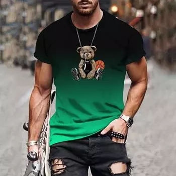 Летняя мужская футболка с градиентом 3D, персонализированный топ, модный, с круглым вырезом, с короткими рукавами, повседневный спортивный стиль, большие размеры, верхняя одежда M