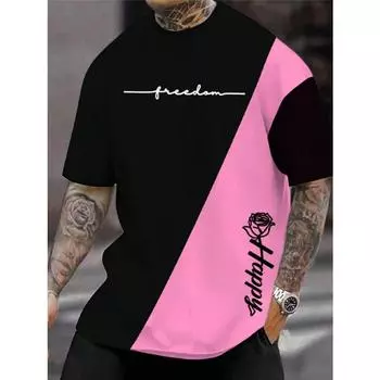 Летняя мужская футболка с графическим принтом в виде букв и роз, футболка с короткими рукавами для мужчин, футболки Harajuku, повседневная футболка с круглым вырезом S