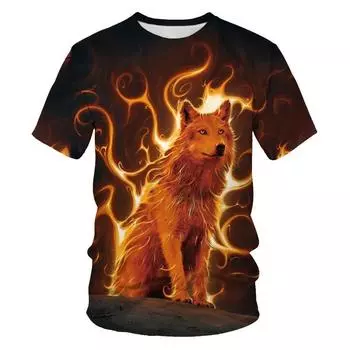 Летняя мужская футболка с изображением лисы и волка, футболка с 3D цифровым принтом, мужские футболки с круглым вырезом и коротким рукавом