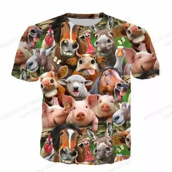 Летняя мужская футболка с изображением животных, свиньи, собаки, кошки, футболка с 3D принтом, мужская и женская модная футболка с коротким рукавом, забавная футболка с круглым вырезом, детские топы 2XL