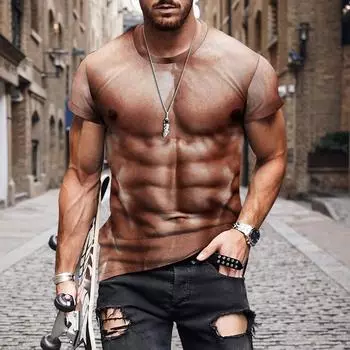Летняя мужская футболка с коротким рукавом Muscle 3D Printed с круглыми поддельными мышцами, персонализированная с короткими рукавами, оптовая продажа S