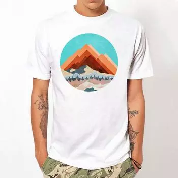 Летняя мужская футболка с коротким рукавом, повседневные модные топы с принтом, футболка с пейзажем Xl, футболка S белый