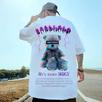 Летняя мужская футболка с коротким рукавом с принтом 3D-цветного медведя для мужчин, свободная повседневная одежда унисекс, новая футболка большого размера S