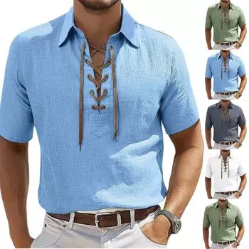 Летняя мужская футболка с коротким рукавом с отворотом для мужчин L армия зеленый