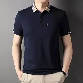 Летняя мужская футболка с короткими рукавами, повседневная модная рубашка-поло с воротником-поло и карманом M