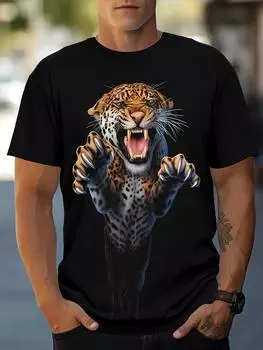 Летняя мужская футболка с красочным принтом тигра в формате 3D, модная повседневная футболка с коротким рукавом, свободный топ S