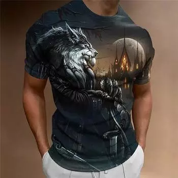 Летняя мужская футболка с круглым вырезом и принтом в виде волка в винтажном стиле, повседневная футболка большого размера с коротким рукавом, модные футболки, трендовая мужская одежда S
