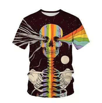 Летняя мужская футболка с круглым вырезом и 3D-цифровым принтом «Череп» S