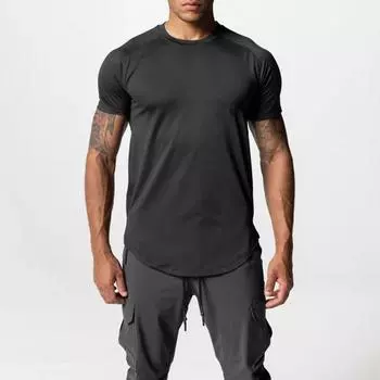 Летняя мужская футболка с круглым вырезом, однотонная сетка с коротким рукавом, быстросохнущий свободный эластичный пуловер, повседневная повседневная одежда, спортивный топ для фитнеса S светло-синий