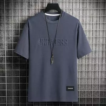 Летняя мужская футболка с круглым вырезом, однотонная, с буквенным узором, свободный пуловер с короткими рукавами, повседневная одежда, студенческий спортивный топ M белый