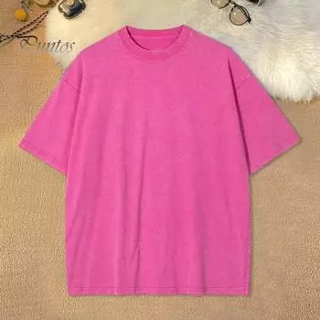 Летняя мужская футболка с круглым вырезом, сплошной цвет, потертый повседневный стиль, свободный пуловер с короткими рукавами, повседневная одежда, молодежный спортивный топ для подростков XL чёрный