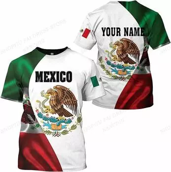 Летняя мужская футболка с мексиканским гербом и флагом, футболка с 3d принтом, мужская и женская модная футболка, детские топы в стиле хип-хоп, футболки, мексиканская футболка, имя «сделай сам» XS