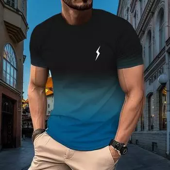 Летняя мужская футболка с плавным переходом цвета и 3D-принтом с буквами, повседневная, с короткими рукавами и круглым воротником, для активного отдыха, быстросохнущая S