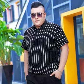 Летняя мужская футболка с половиной рукавов с лацканами Fat Plus Size Fat Man Oversized Fat Man Oversized с короткими рукавами 2XL чёрный