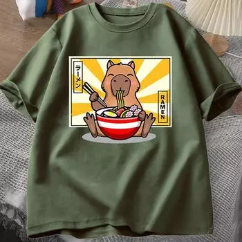 Летняя мужская футболка с принтом 3D Capybara, повседневная мужская одежда, свободные футболки с коротким рукавом, модный свободный топ S