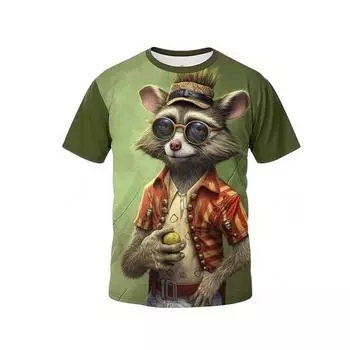 Летняя мужская футболка с принтом енота из мультфильма, уличная повседневная повседневная модная свободная удобная футболка с короткими рукавами, креативная футболка с изображением животных S
