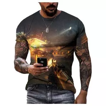 Летняя мужская футболка с принтом, классическая игра-стрелялка, рисунок спецназа, индивидуальность, спорт на открытом воздухе, быстросохнущая футболка с круглым вырезом S