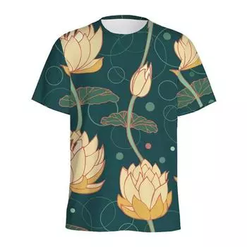 Летняя мужская футболка с принтом лотоса, модная повседневная футболка с широким круглым вырезом и коротким рукавом, большого размера, дышащая, свободная, удобная S