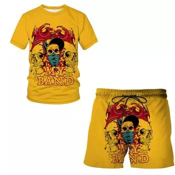 Летняя мужская футболка с принтом медведя с 3D принтом, комплект с шортами, мужская спортивная одежда, спортивный костюм с круглым вырезом, короткий рукав, мужская одежда, костюм M