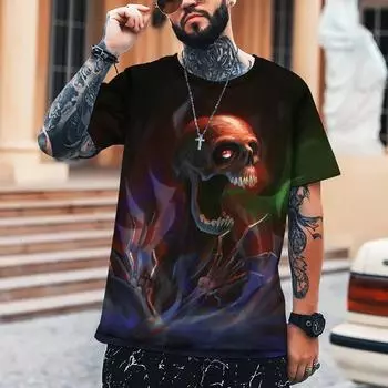 Летняя мужская футболка с принтом ужасов и черепом, мужская футболка с 3D принтом, уличный хип-хоп стиль, топ в стиле Харадзюку, футболка большого размера большого размера