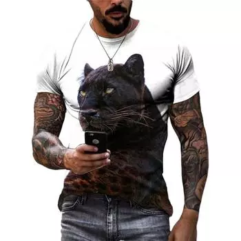 Летняя мужская футболка с принтом в виде черной пантеры с 3D-принтом, модная повседневная уличная трендовая футболка с коротким рукавом и воротником O S