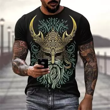 Летняя мужская футболка с принтом викингов-воинов в 3D-стиле, мужские свободные топы с коротким рукавом в скандинавском стиле, футболки, мужская дизайнерская одежда S
