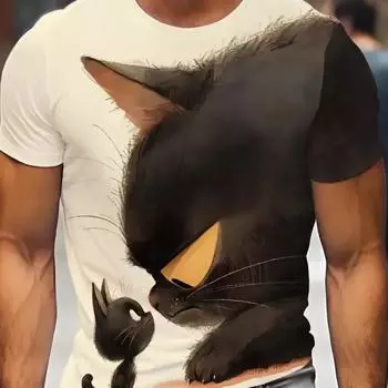 Летняя мужская футболка с принтом животных и милых кошек, с круглым вырезом, коротким рукавом, уличные трендовые топы, свободная мужская одежда, футболка для мужчин S