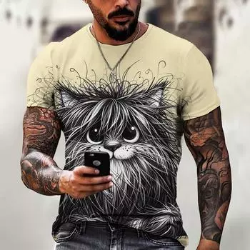 Летняя мужская футболка с принтом животных, повседневные футболки с коротким рукавом и 3D-принтом, модная уличная одежда, свитер с круглым вырезом, мужская свободная одежда L